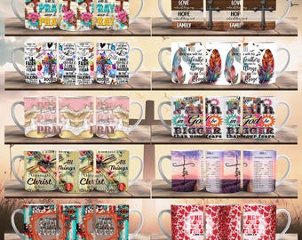 30 Mug chrétien Wrap Around Mug numérique, 11 oz et 15 oz, sublimation PNG, haute qualité, citations bibliques, Mug religieux