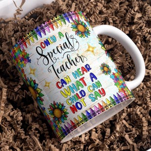 Taza envolvente para maestros especiales, diseños de tazas digitales, sublimación PNG, 11 oz y 15 oz, taza para maestros que concientiza sobre el autismo, taza de agradecimiento para maestros
