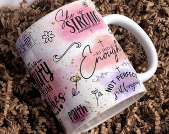 Bible Sayings Quotes Mug Wrap Around Digital Mug Design, 11oz & 15oz, Sublimation PNG, High-Quality, Bible Quotes, Religious Mug
