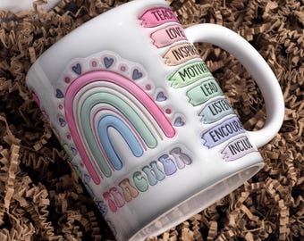 Teach Love Inspire Lead Motivate 3D inflated Mug Wrap Around Digital Mug Designs, Sublimation PNG, 11oz & 15oz, Teacher Mug, Teacher Gift