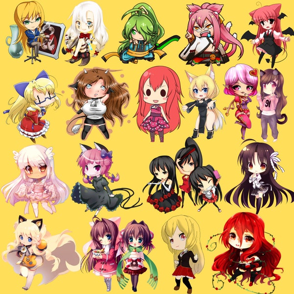 130 Cute Chibi Anime Girls Digital Clipart, PNG, Transparent Background, Tshirts, Stickers, Decoration, Invitation, Instant Download