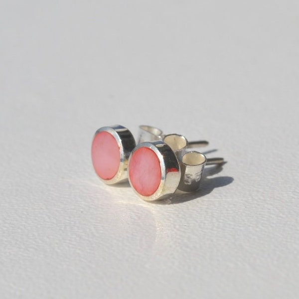 Munarana - Mini-studs : pink rhodonite and sterling silver