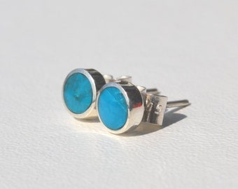 Munarana - Mini-studs : blue chrysocolla and sterling silver