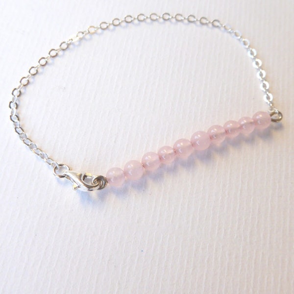 Bracelet en argent et perles en quartz rose
