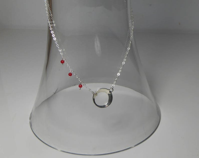 Inti coral Moon and sun pendant silver necklace with red coral beads