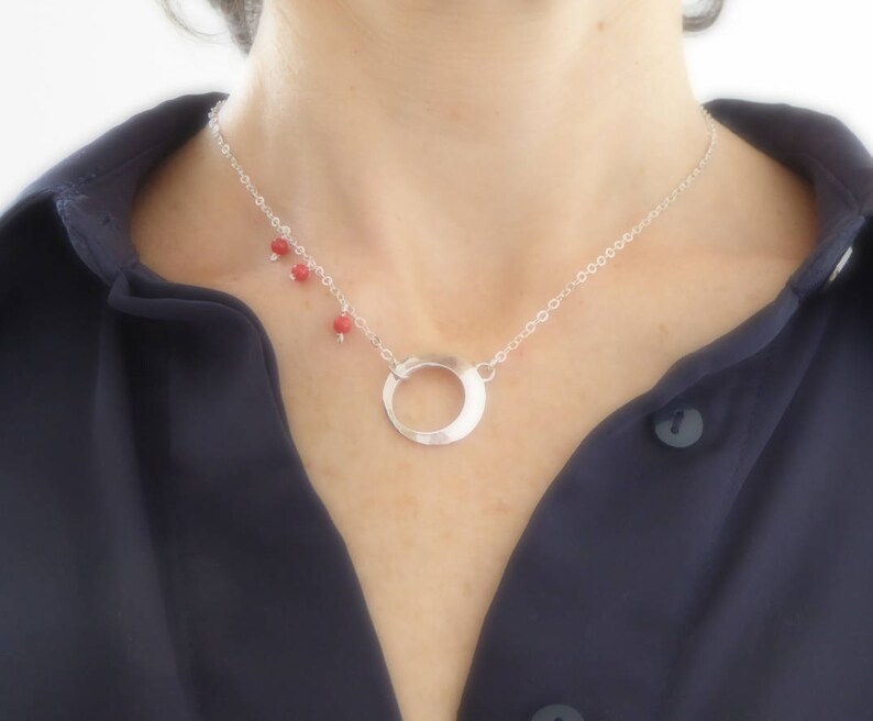 Inti coral Moon and sun pendant silver necklace with red coral beads
