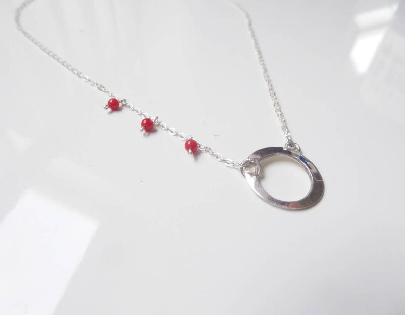 Inti coral Moon and sun pendant silver necklace with red coral beads