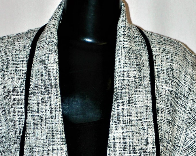 Featured listing image: Open Weave Jacket, Shawl Collar, Velvet Trim, Hand-Fringed