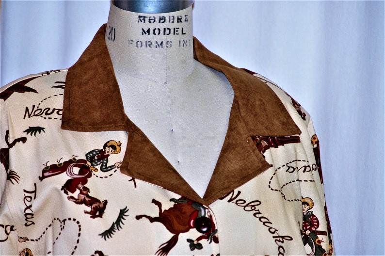 Riding across the the western states in a retro cotton print ja