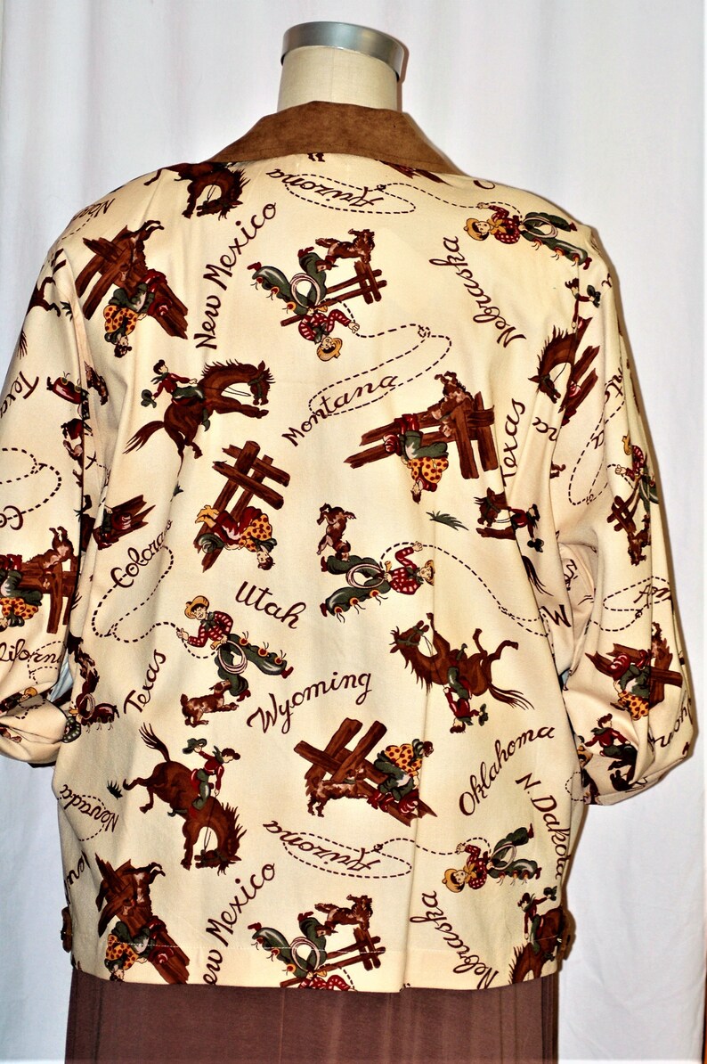 Riding across the the western states in a retro cotton print ja