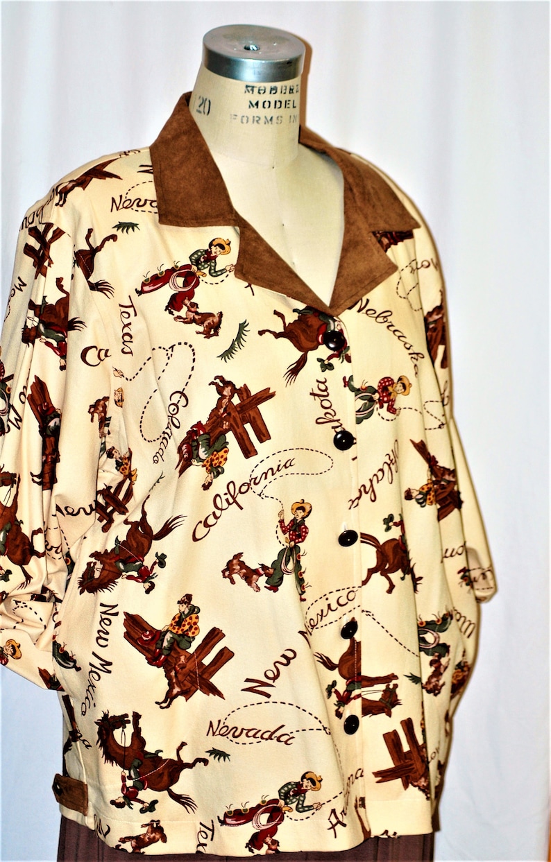 Riding across the the western states in a retro cotton print ja