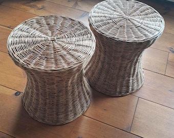 Two vintage rattan stools / side tables from the 70s