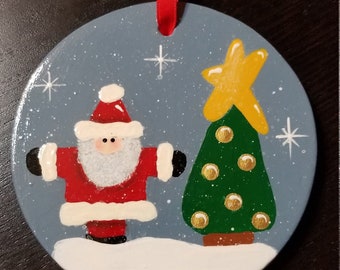 Hand painted Santa Christmas Ornament