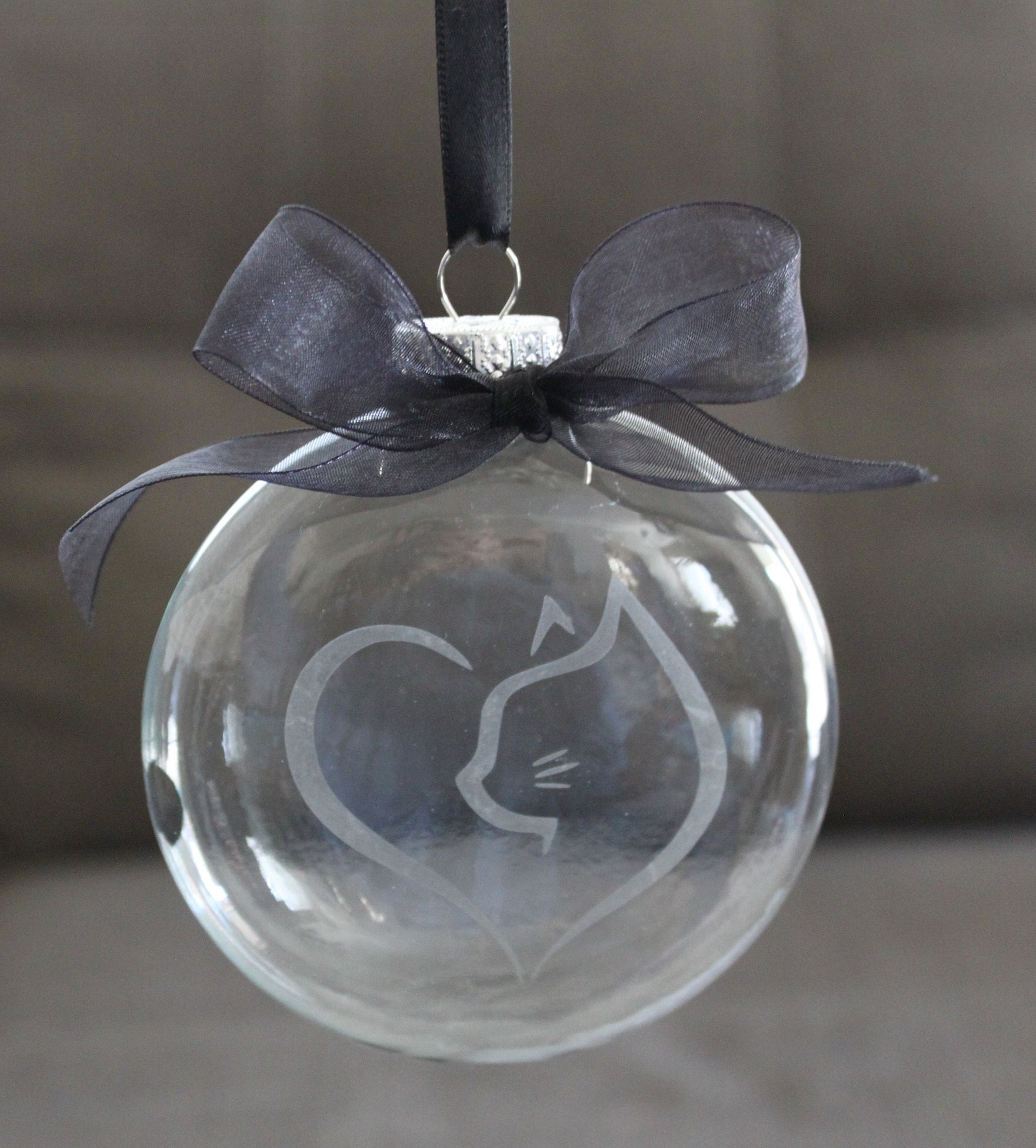 Etched glass Kitty Cat Christmas ornament Etsy