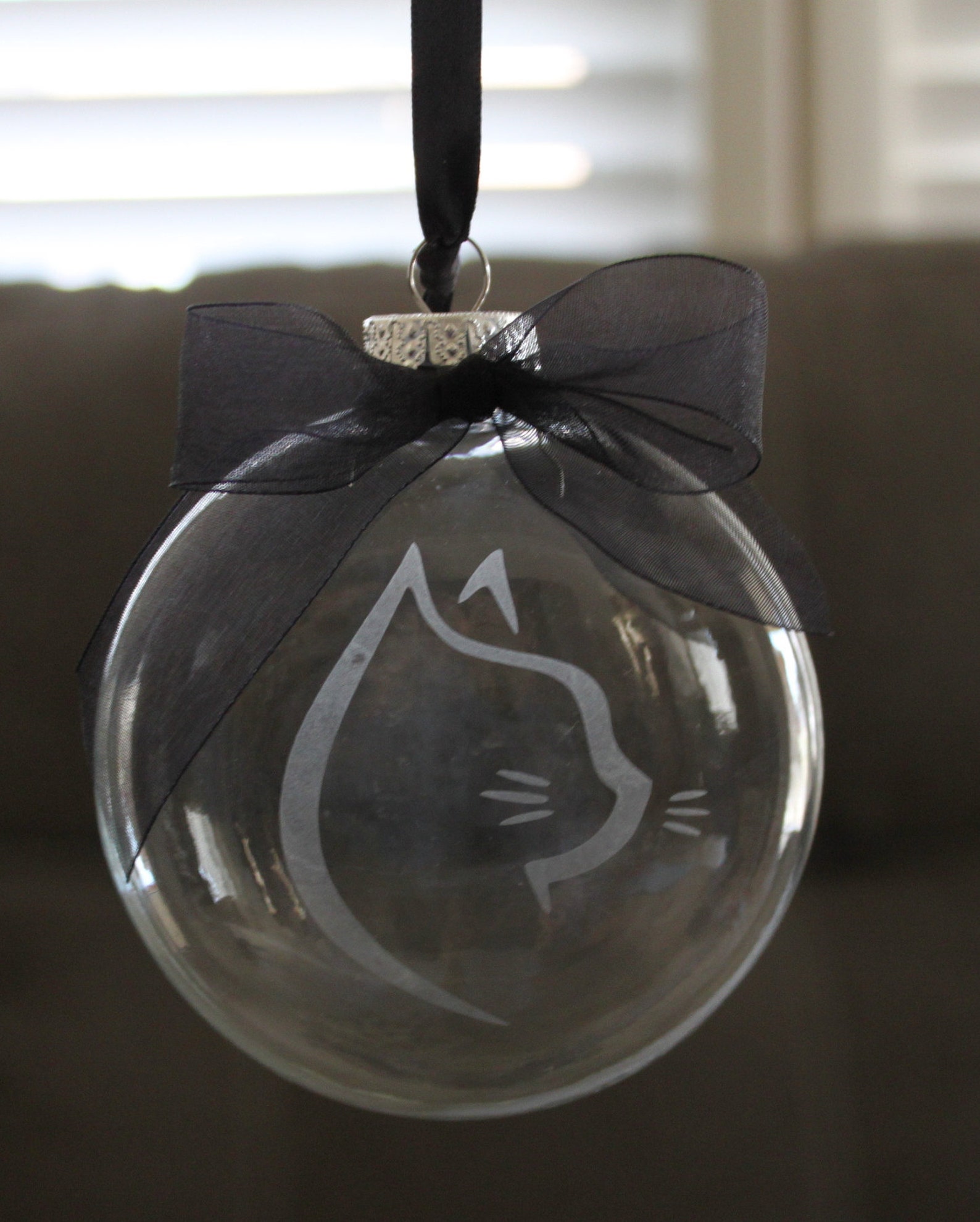 Etched Glass Kitty Cat Christmas Ornament Etsy