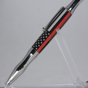 Ballpoint twist pen, &quot;Virage&quot; style, in Thin Red Line Flag theme with platinum finish hardware, my Item 102724