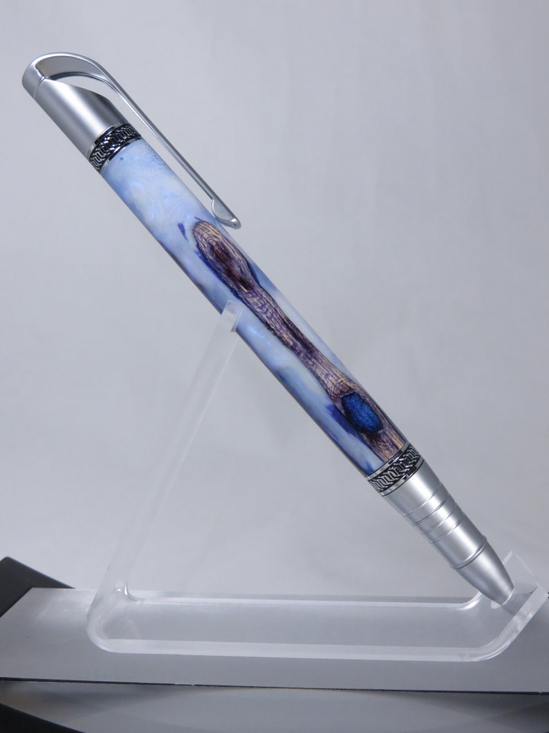 Ballpoint twist pen Virtuoso style in blue /& purple acrylic encompassing cholla cactus with satin chrome hardware my Item 102883