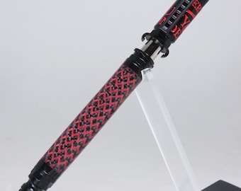 Ballpoint pen, "Firefighter's" push-n-lock style, in red & black carbon fiber with black and red hardware finish, my Item 201196