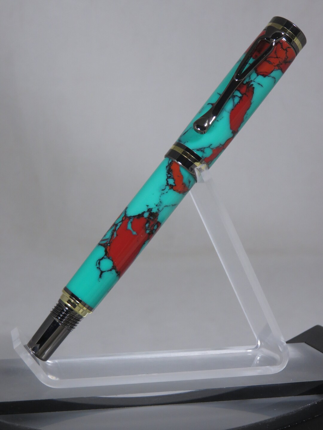 Fountain Pen, kojent Style in Teal and Brownish Red Trustone With