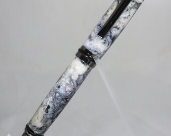 Rollerball pen, "Cameron" style with a multicolored, glittery, acrylic resin body with a gun metal hardware finish, my Item 103928