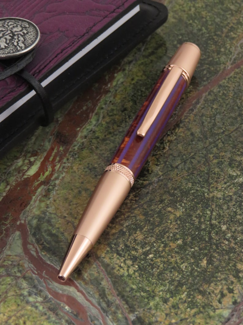 Ballpoint Twist Pen Sierra Style Copper Colored Acrylic With Purple Stripes And 2 Toned Hardware My Item 101359