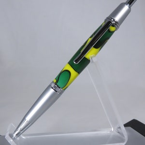 Ballpoint click pen, &quot;Sierra&quot; style in swirling green and yellow acrylic with a bright & satin chrome hardware finish, my Item 102848