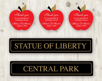 NYC Theme Favour Tags and Table Names, Central Park, New York City, Big Apple, Apple Tags, Bridal Shower Tags, Table Numbers, Table Names