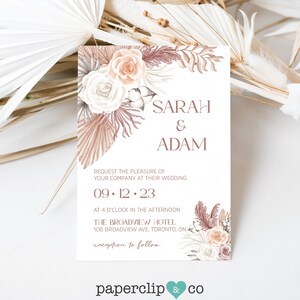Boho Floral Wedding Invitation, Boho Wedding Invitation DIY, Pampas Invitation, Printable Invite, Digital Download, Editable Template