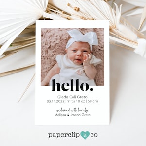 Birth Announcement Card, New Baby Announcement, Photo Birth Announcement, Hello World, Modern Newborn, Printable Invite, Instant Download