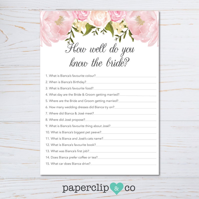 How Well Do You Know The Bride Bridal Shower Games Bridal | Etsy