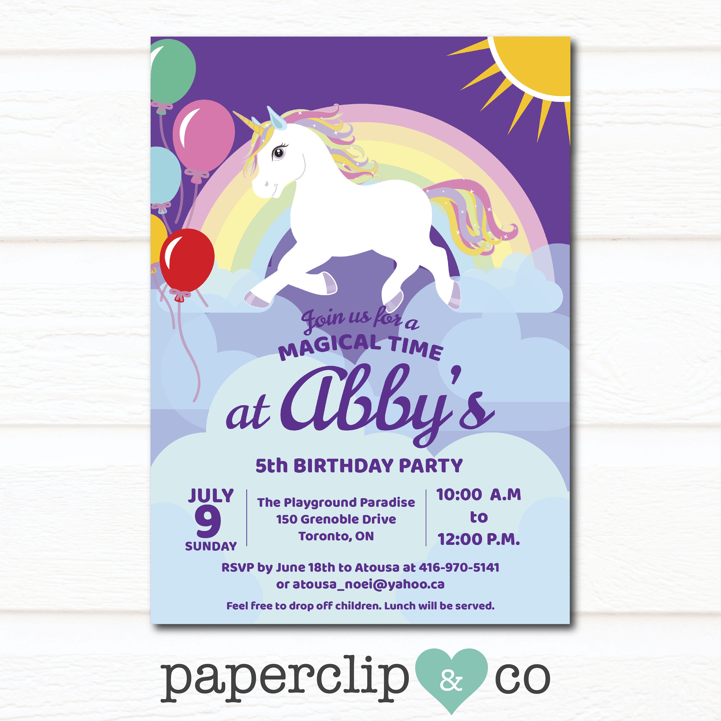 Children Birthday Girl Fifth Unicorn Rainbow Invitation Cards Invitation 5