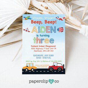 Transportation Birthday Party Invitation, Cars Invitation, Birthday Boy Invite, Kids Birthday Invitation, Trucks and Cars, Printable Invite