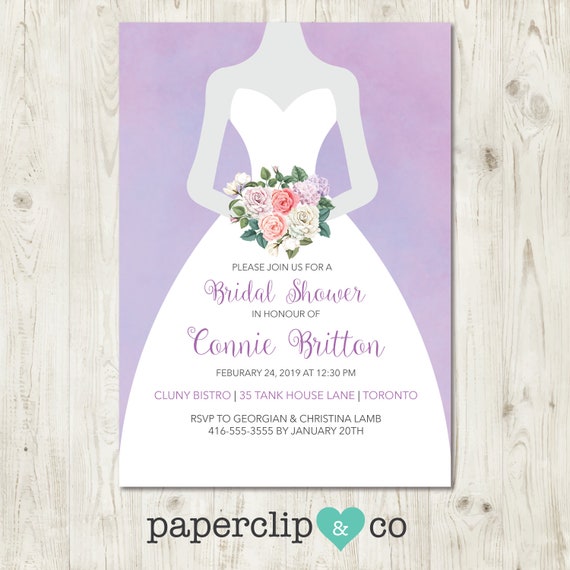 Wedding Dress Bridal Shower Invite Bridal Gown Bride To Be Etsy
