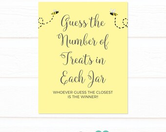 Bee-Hive Baby Shower Guessing Game, Guess the Number of Treats in the Jar Sign, Guessing Game Sign, Treats Sign, Bee Sign, Yellow Sign