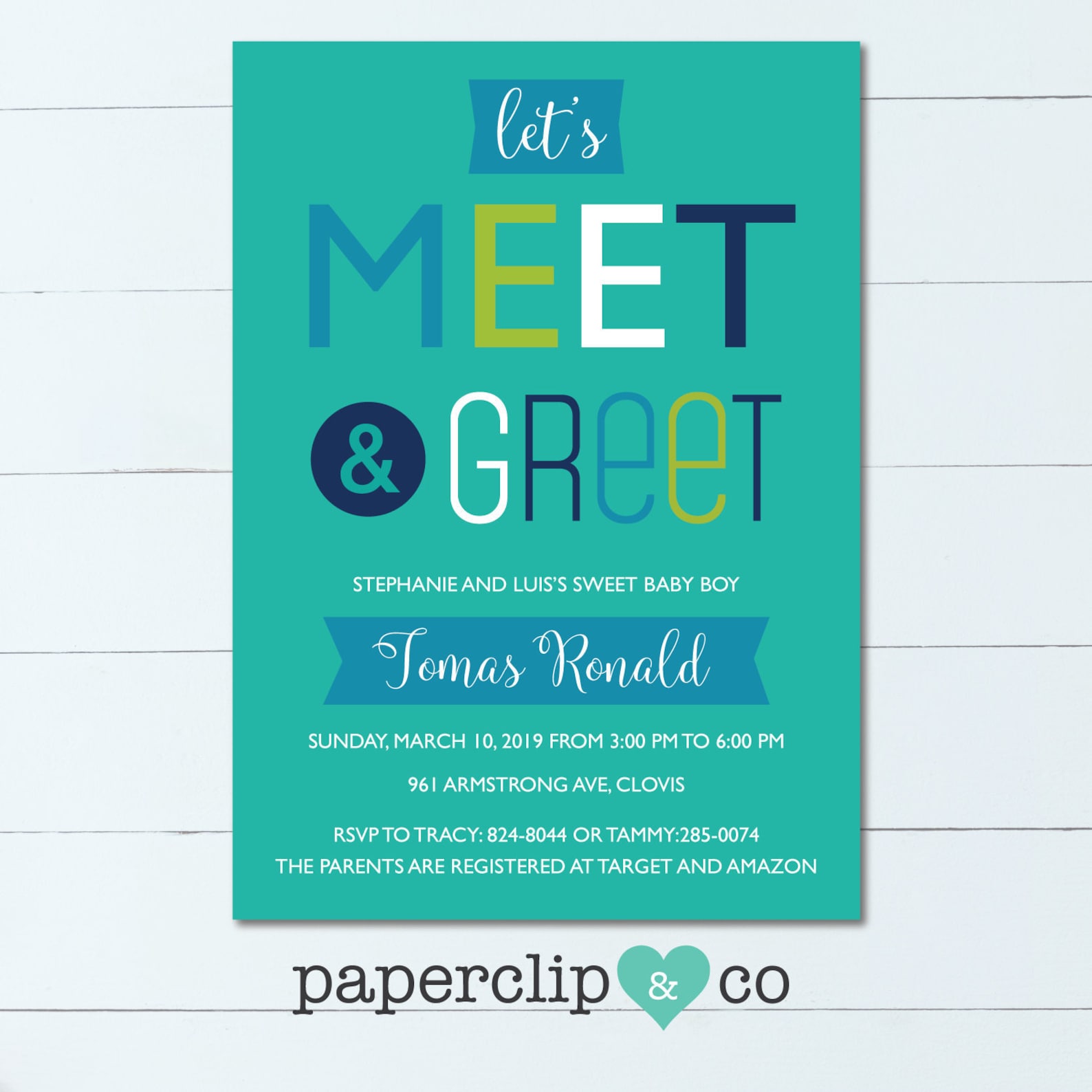 Meet and Greet Invitation Turquoise Invite New Baby - Etsy