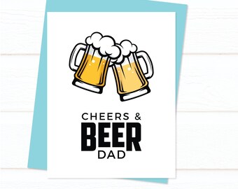 Cheers & Beer Dad Greeting Card for Father's Day, Father's Day Card, Greeting Card, Gift for Dad, Father's Day from Kids, Beer Glasses Mugs