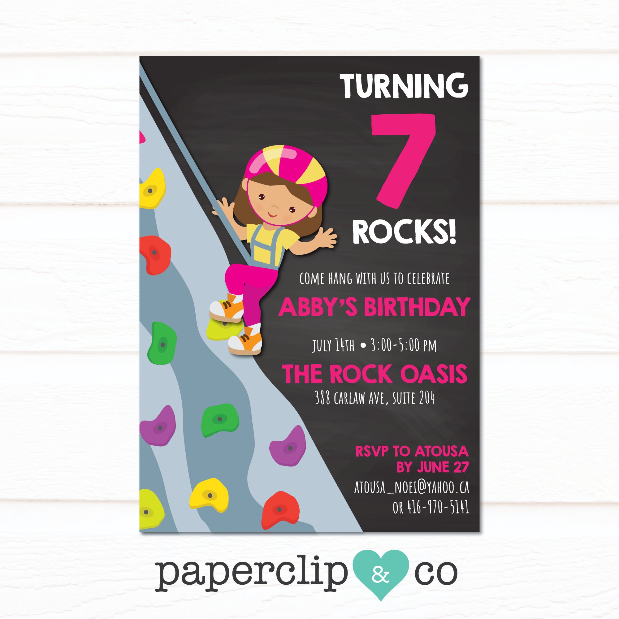 Rock Climbing Birthday Party Invitation Girl Climbing Party Etsy