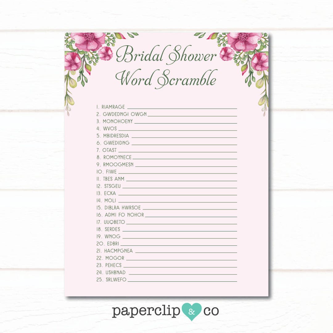 Bridal Shower Word Scramble Game, Wedding Shower Games, Wedding Games ...