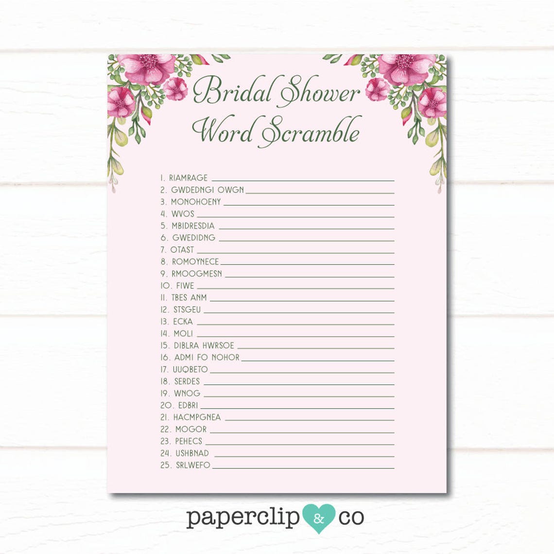 Bridal Shower Word Scramble Game Wedding Shower Games | Etsy
