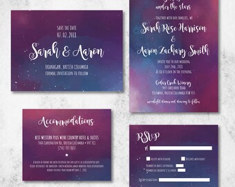 Starry Night Wedding Invitation Suite, Starry Night Sky, Outdoor Wedding, Stars Invite, Galaxy, RSVP Card, Accommodations, Save the Date