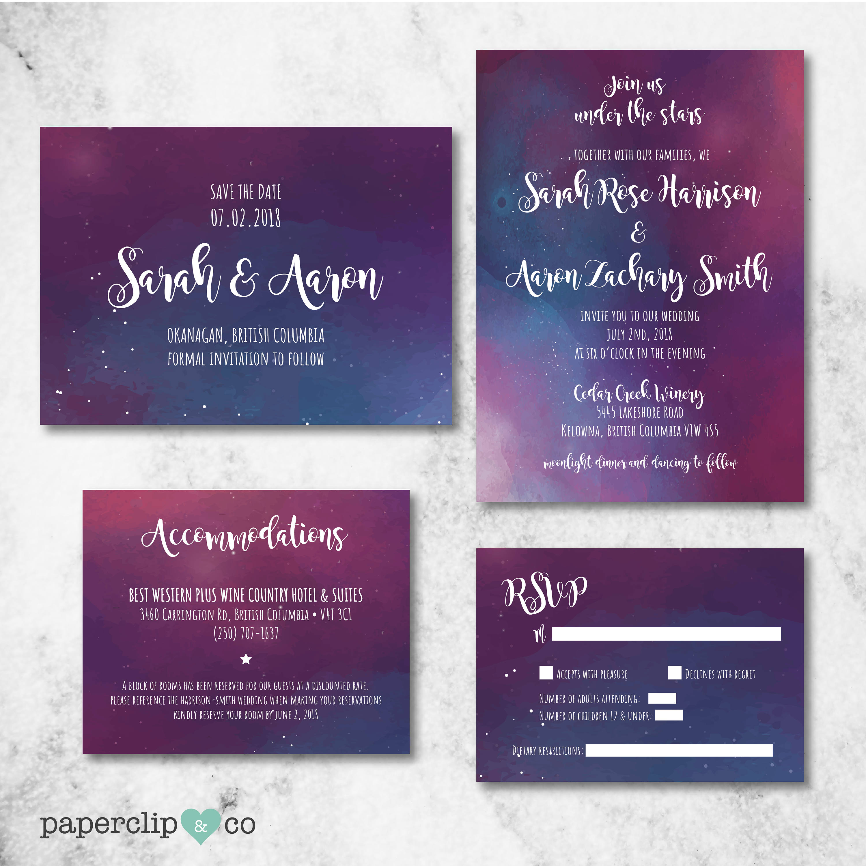 Starry Night Wedding Invitation Suite, Starry Night Sky, Outdoor