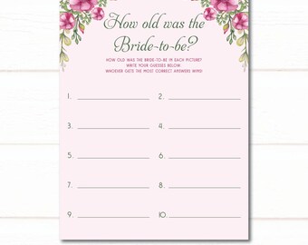 How Old Was the Bride Game, How old was the Bride Bridal Shower Game, Bridal Shower Games, Wedding Shower Games, Wedding Games, Bridal Games