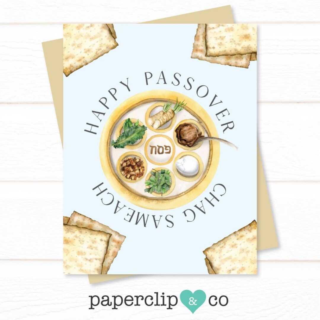Happy Passover Chag Sameach Sedar Plate Greeting Card, Matzah Greeting ...