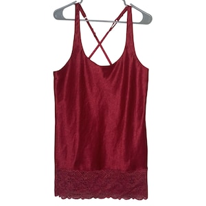 Victorias Secret Vintage Gold Label 80s Red Satin Lace Slip Mini Dress Size M