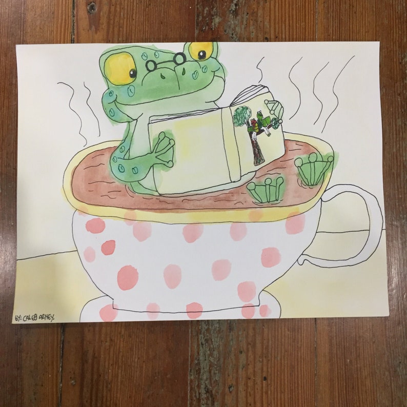 Caleb Arney Frog Bath Watercolor folk art Painting West Union Art Studios outsider art