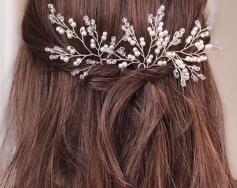 Crystal beads bridal Hair Pins,  pearls Bridal Hair Piece, Wedding Hair Piece, Pearl flower Hair Piece