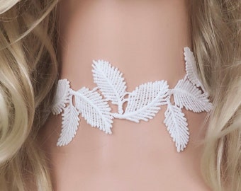 Flitterwochen Halskette off white Spitzenhalskette, Braut Spitzenhalskette, Blätter Spitzenhalskette, Spitzenkragen Braut Spitzenhalsband Spitzenhalsband