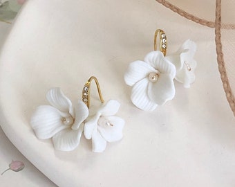 Cubic Zircon Ceramic Flower Earrings Bridal earrings Wedding Jewelry Bridesmaid Earrings wedding earrings