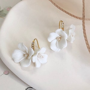 Cubic Zircon Ceramic Flower Earrings Bridal earrings Wedding Jewelry Bridesmaid Earrings wedding earrings image 1