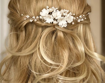 Delicate Ceramic Flower Bridal Hair Piece Bridal Hair piece, Wedding Hair Comb Classic floral Hair Comb